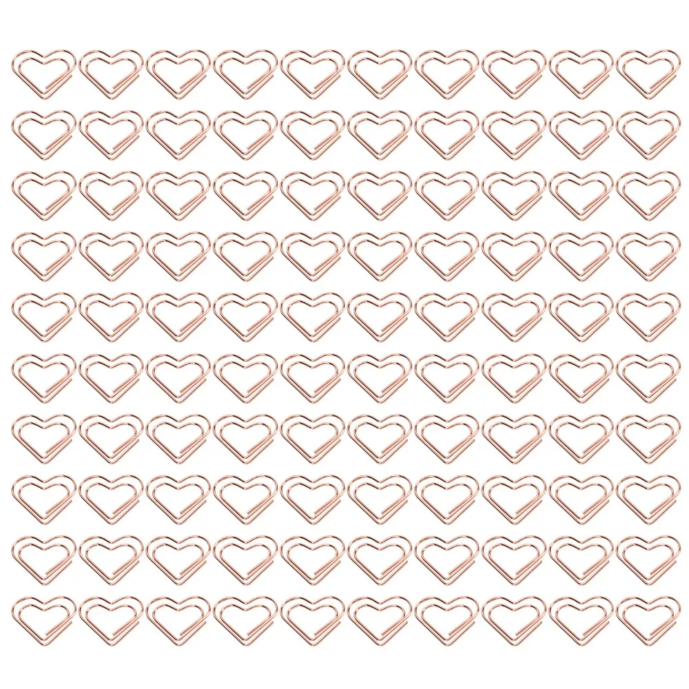 

100Pcs Decorative Heart Shaped Paper Clips Electroplated with Box Cute Paper Clips Portable 24*22mm Office Clips Office Home