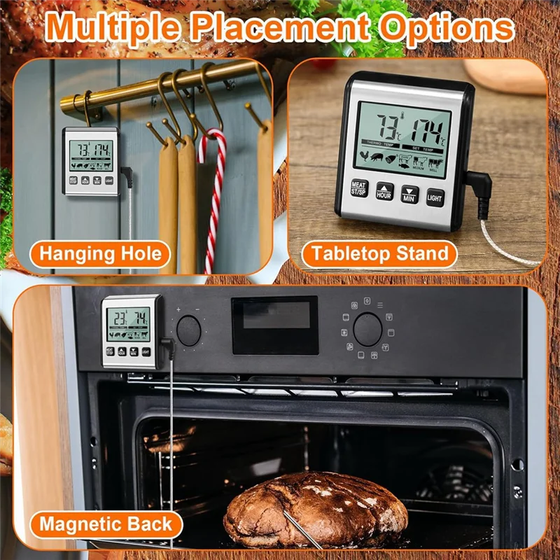 

BAAG-2Pcs TP710 Цифровой термометр для приготовления мяса, большой термометр для еды с ЖК-подсветкой и зондом из нержавеющей стали