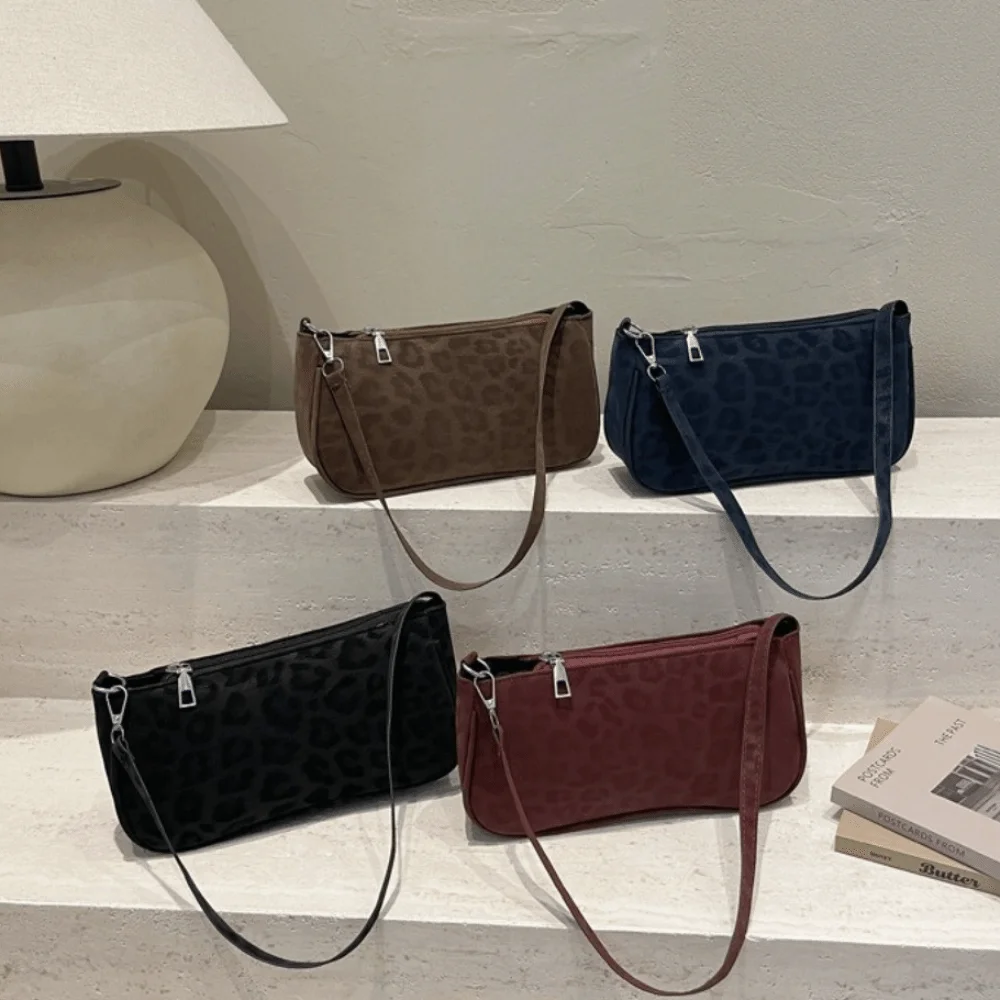 New Vintage Leopard Print Shoulder Bag Square Solid Color French Stick Bag Lightweight Compact Matte Finish Handbags Parties