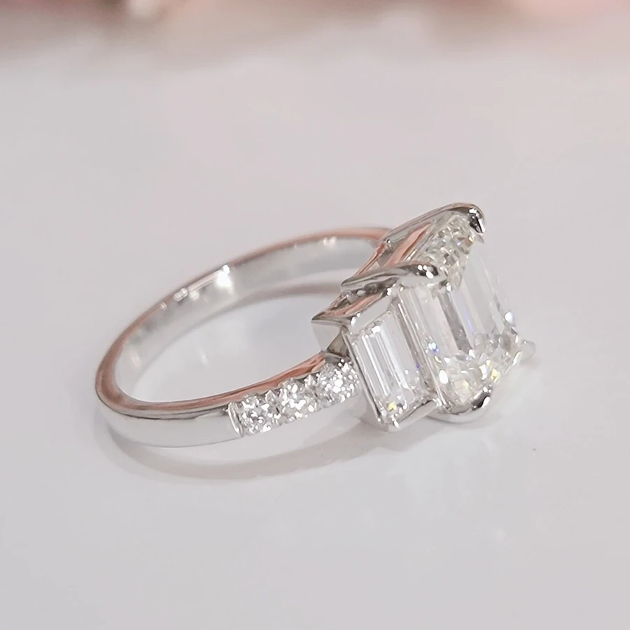 IGI 14k White Gold 5.0CT EF Color VS1 Emerald Cut HPHT CVD Lab Grown Diamond Jewelry Diamond Engagement Ring IGI