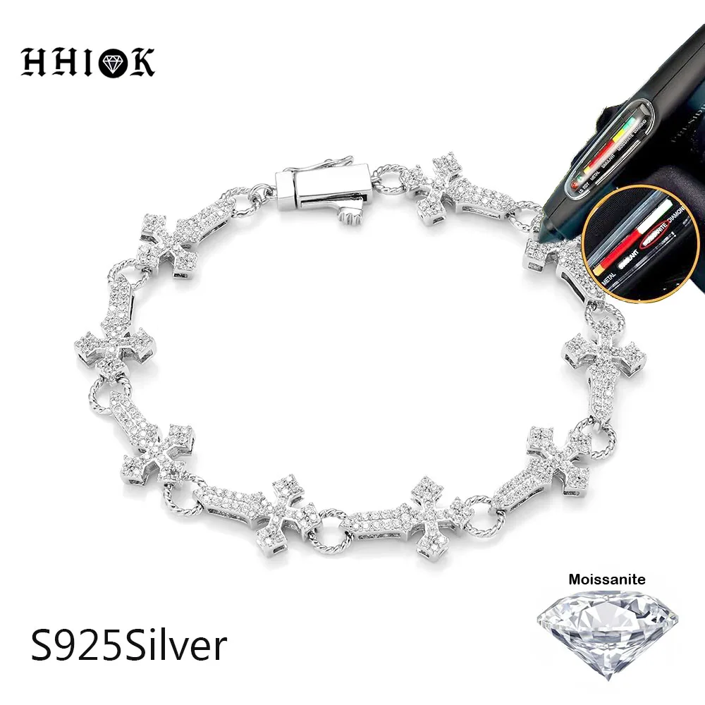 HHIOK Luxury Cross Bracelet S925 Sterling Silver/Brass VVS1 Moissanite Pass Diamond Tester Religious Jewelry Gift For Him Her