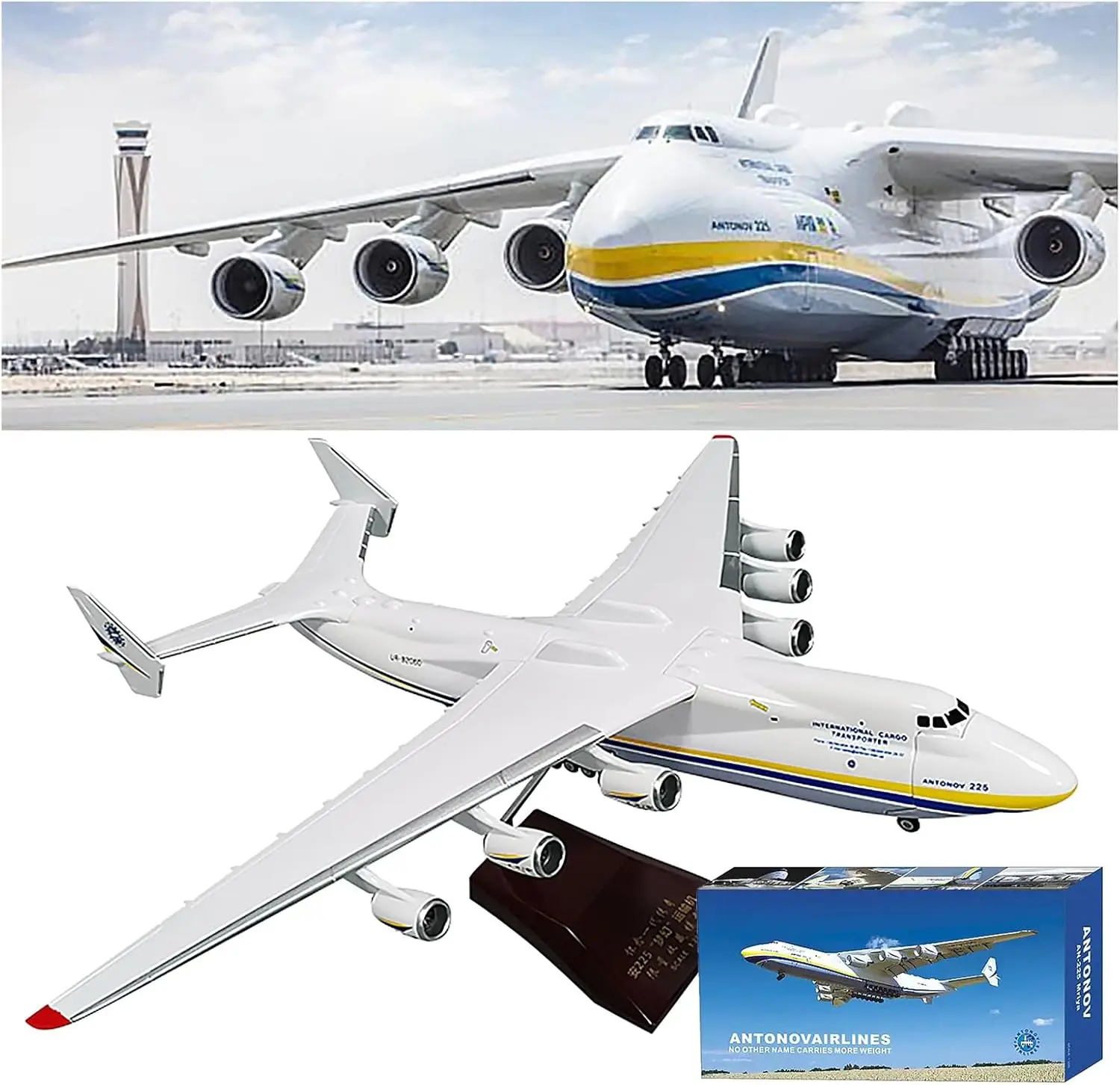 42CM Antonov AN-225 Mriya Transport 1/200 Scale Model Aircraft Resin Airplane Replica for Enthusiast Collection Souvenir
