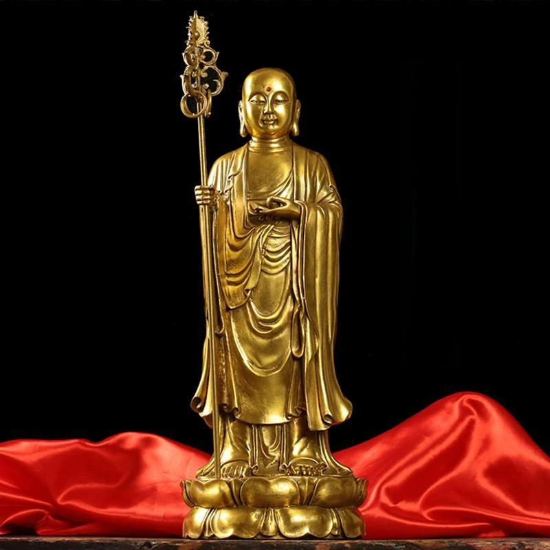 Pure Copper Placements Offering Bronze Buddha Statues Vows Buddha Stands and The Earth God Bodhisattva