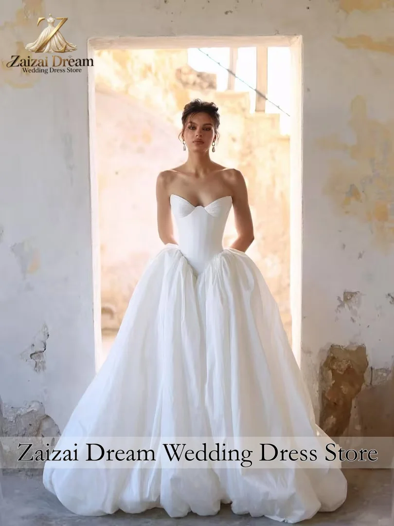 Vestido de Novia de Satén Personalizado, Sin Tirantes, Escote Corazón, Corsé, Falda de Burbujas, Cola de Capilla, Vestidos de Novia