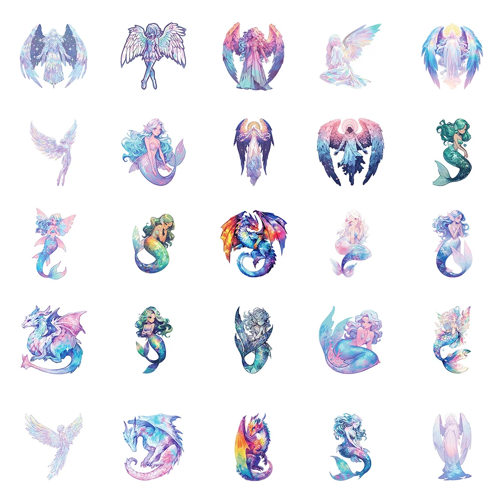 

10/30/50pcs Cartoon Angel Mermaid Holographic Stickers Fantasy Aesthetic Decals DIY Scrapbooking Suitcase Phone Creative Sticker