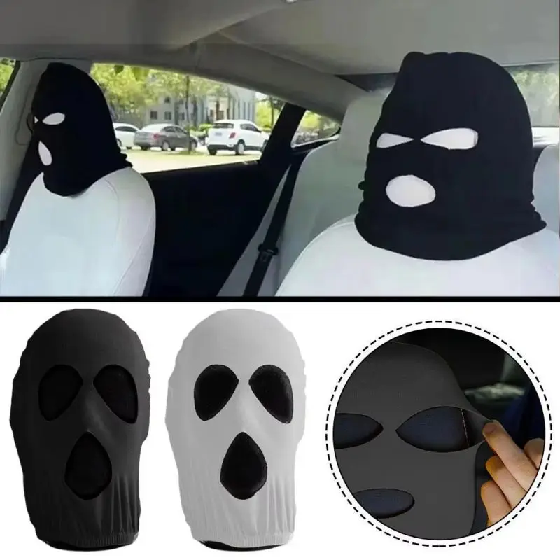 1PC Funny Spoof Car Seat Headgear Headrest Cover 3 Hole Knitted Face Mask Seat Cover Car Creative Seat Decorations Accessories