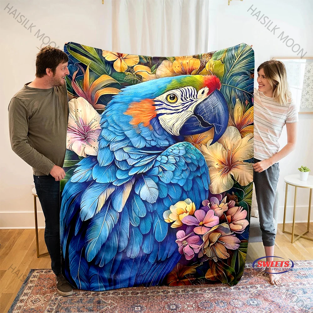3D Colored Parrot Blanket Ultra Soft Throw Blanket Flannel All Seasons Light Weight Living Room/Bedroom and Travel Great Gifts