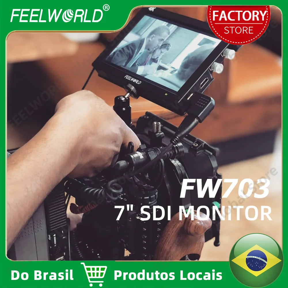 Do Brasil FEELWORLD FW703 7 Polegada no campo da câmera DSLR Monitor 3G SDI 4K HDMI Entrada e saída Full HD 1920x1200 forma de onda 3D LUTs