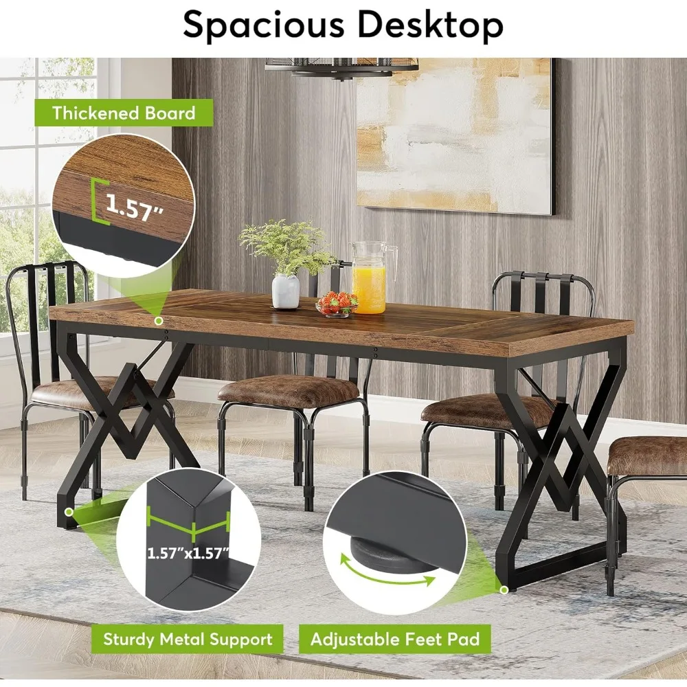 Escritorio grande para computadora de oficina de 63 pulgadas con tapa de madera gruesa y marco de metal, diseño moderno y simple