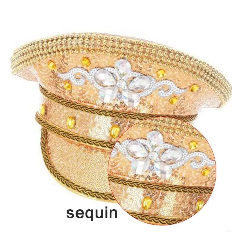Crystal Studded Captain Hat Shimmering Sequined Hat Wedding Party Bride Hat 