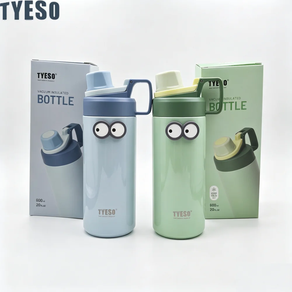 Tyeso 600ML Water Bottle With Eye Sticker Insulated Leak-Proof Fitness Flask Vacuum Flasks for Sport for Outdoor Workouts Travel