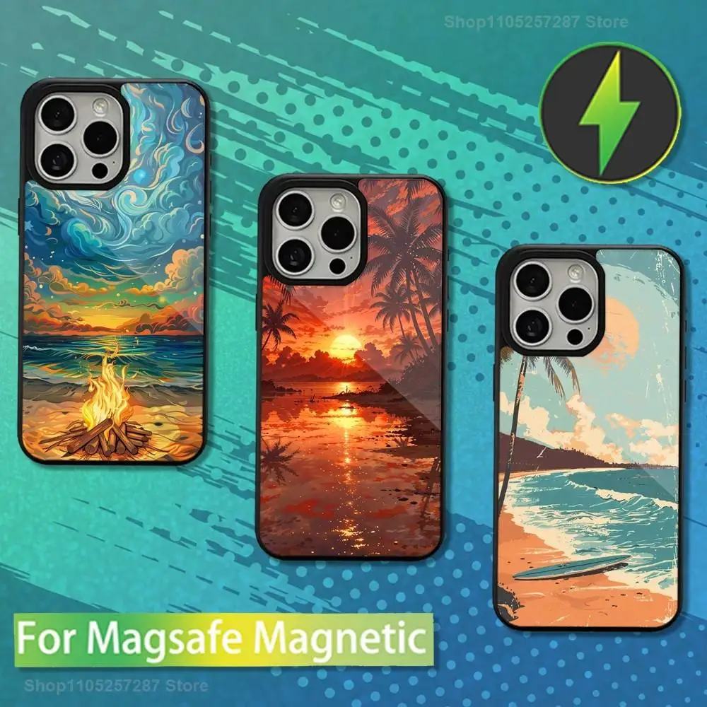 

Tropical Cartoon Art Phone Case For iPhone Mini,13,15,Pro,Max,For Magsafe,17,14,Plus,12,11,16,Magnetic Wireless Charging