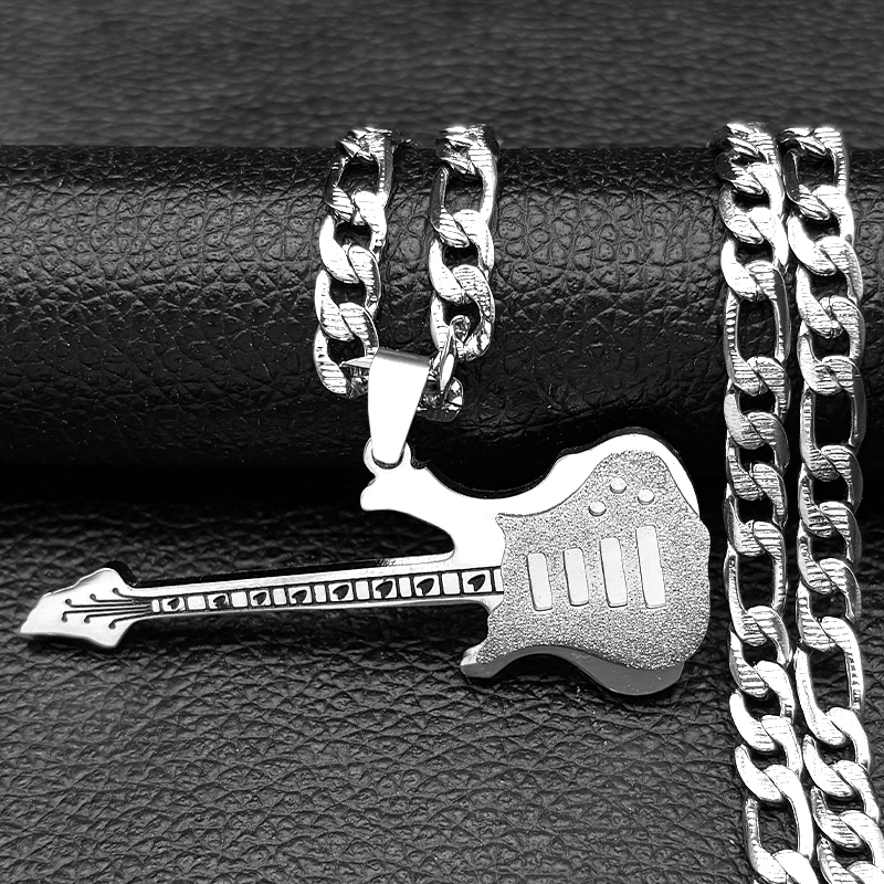 Collar con Colgante de Guitarra Eléctrica para Hombre y Mujer, Acero Inoxidable, Estilo Heavy Metal, Instrumento Musical, Hip Hop, Rock, Joyería para Fiesta