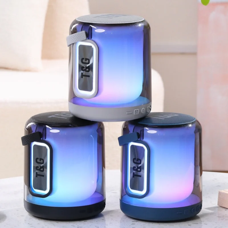 แบบพกพา Retro เดสก์ท็อปขนาดเล็กลําโพง Caixa De Som Boombox ฟันสีฟ้าไร้สายโปร่งใสเพลงกล่องที่มีสีสัน Ambient Light