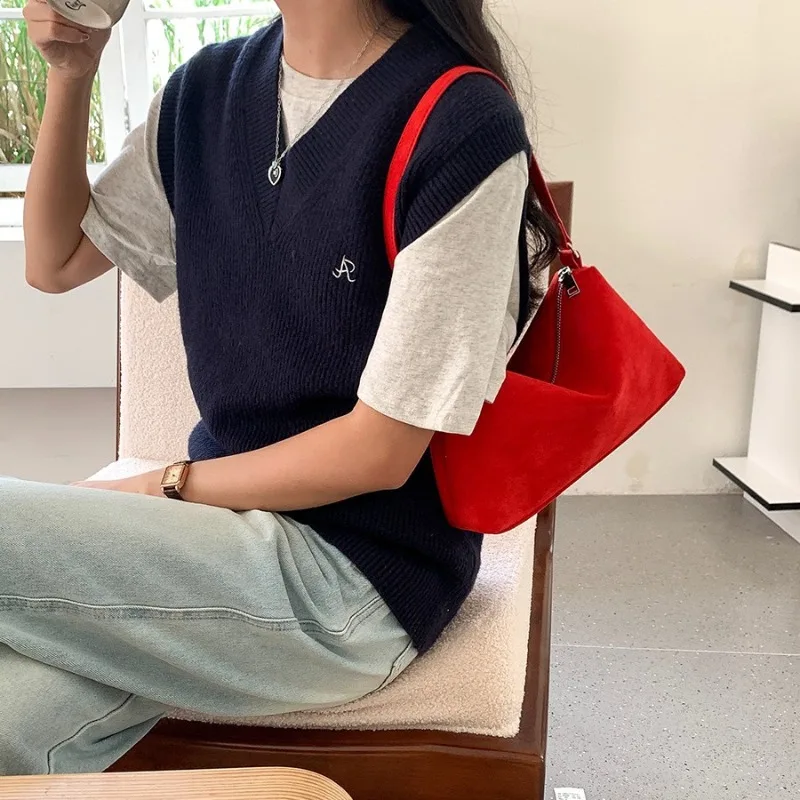 حقيبة تحت الإبط حقائب كروسبودي للنساء حقيبة كتف ريترو حقيبة جلدية من جلد الغزال حقائب فئة متعددة الاستخدامات لفتاة مصمم حقائب SUмка Sac #4