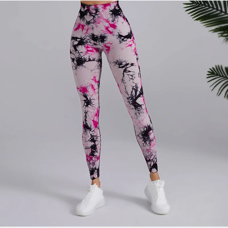 Legging ikat celup pinggang tinggi wanita, celana Leggins untuk latihan Yoga, celana lari, celana olahraga Gym, celana ketat tanpa kelim untuk wanita