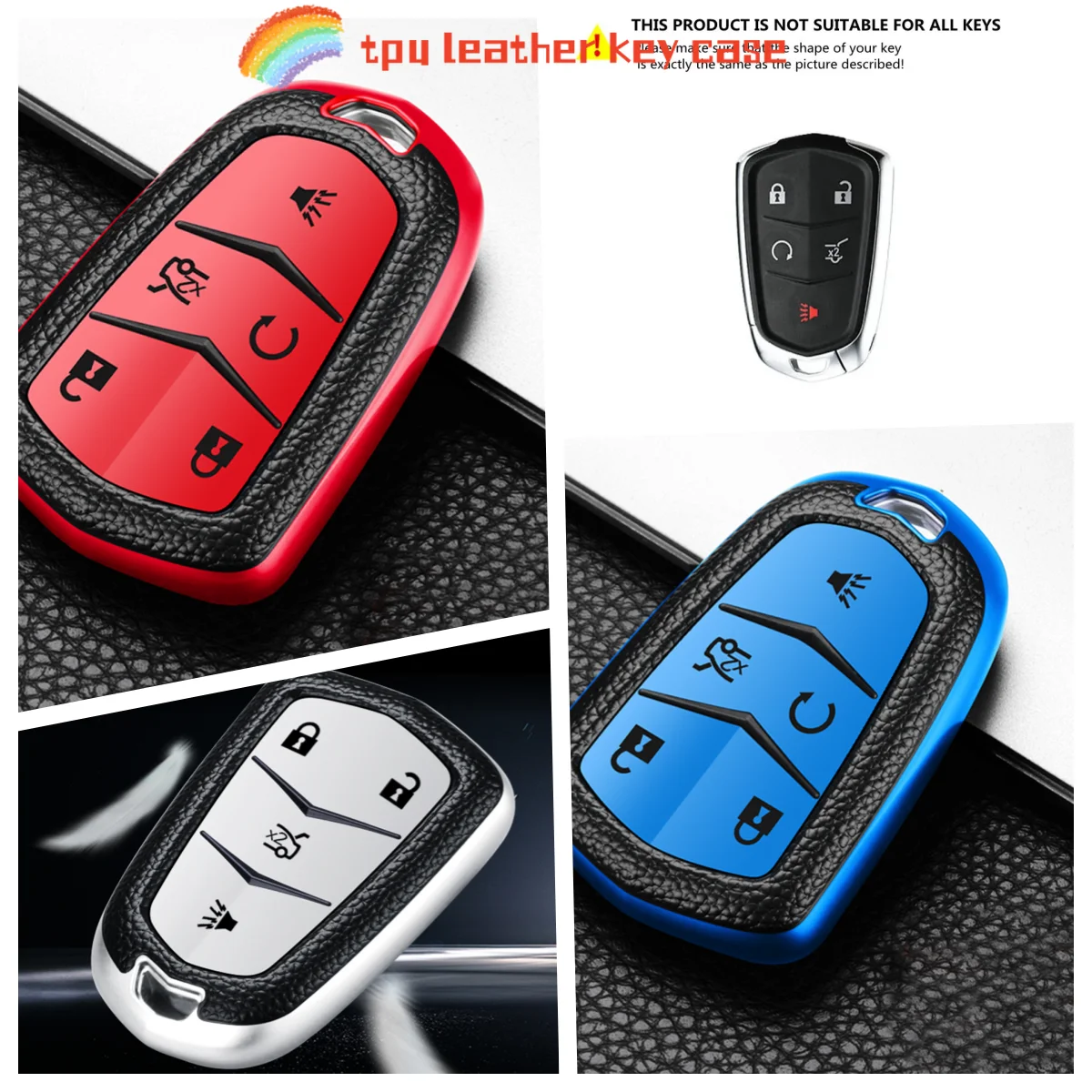 TPU Leather 5 Buttons Car Key Case for Cadillac SRX 2015 2016 ATS CTS CT6 XT5 XTS Remote Fob Cover Keychain Protector Bag