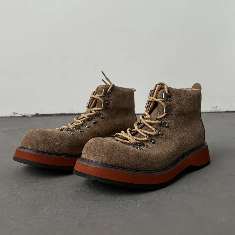 Japanese Thick Sole Genuine Leather Outdoor Ankle Boots Men Autumn Workwear High Top Shoes Vintage Desert Boots view 2