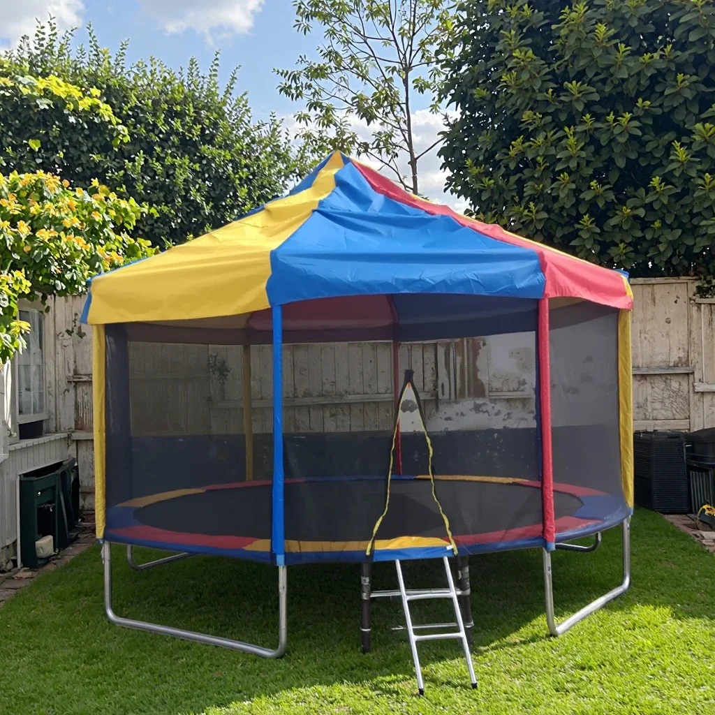 2026Colorful 6ft 8ft 10ft 12ft 14ft 16ft Trampoline With Roof Round Jumping Bed With Safety Net Trampoline With Protective Net