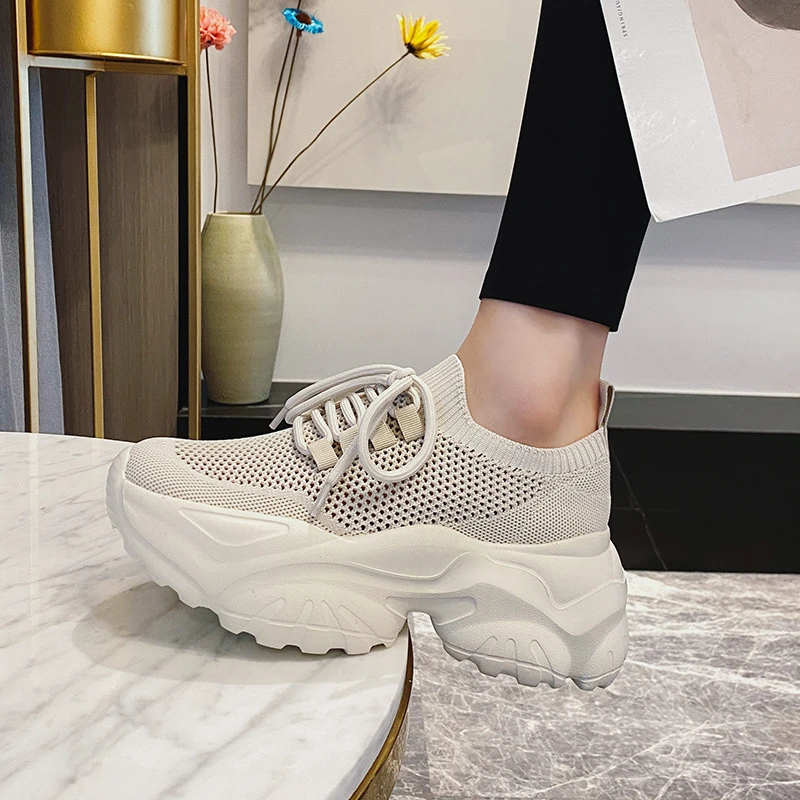 Summer New Ins Fly - knitted Shoes, Mesh - ventilated Dad Shoes, Women's Casual Sports Shoes view 5