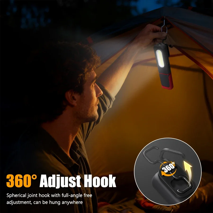 Portable USB Rechargeable COB Work Light Car Detailing Inspection Light Magnetic LED Flashlight Hanging Lamp Camping Torch
