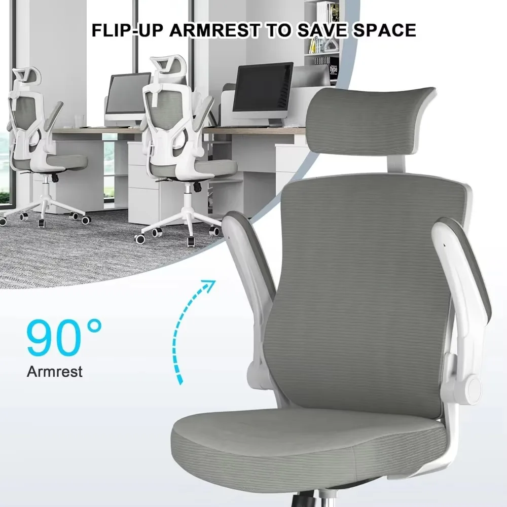 Ergonomic office chair, High back computer chair - Adjustable headrest with flip-up arms, lumbar support, rotatable