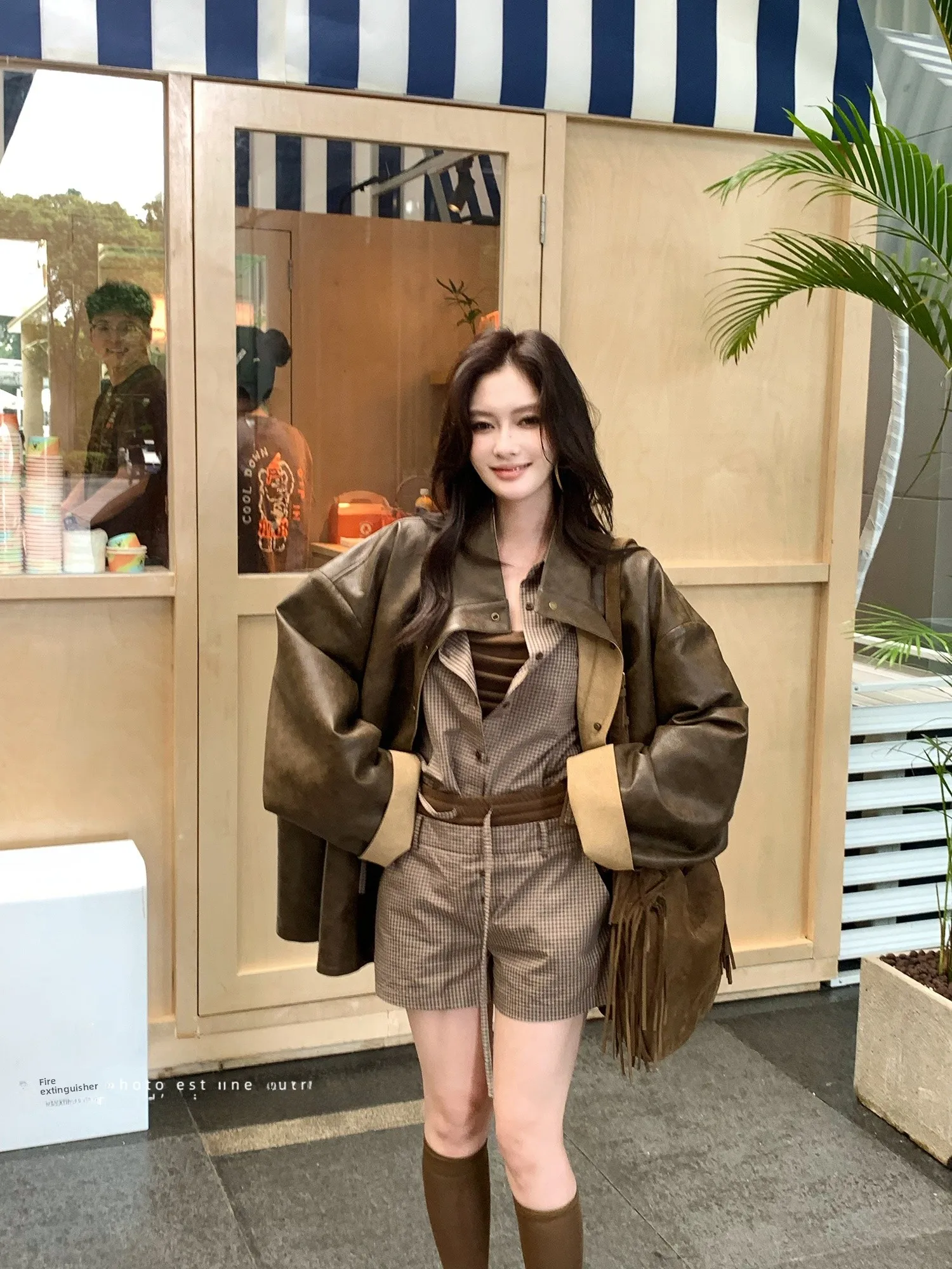 Kas dupla face camurça couro jaet casual comprimento médio gola retro sle feminino faion outerwear casaco