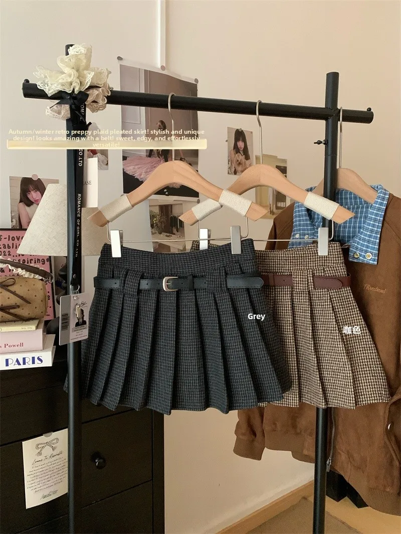 

Retro School Sle Pleated Skirt Women's High Waist A-Line ort Skirts Winter Anti-Aging Versatile Girl
