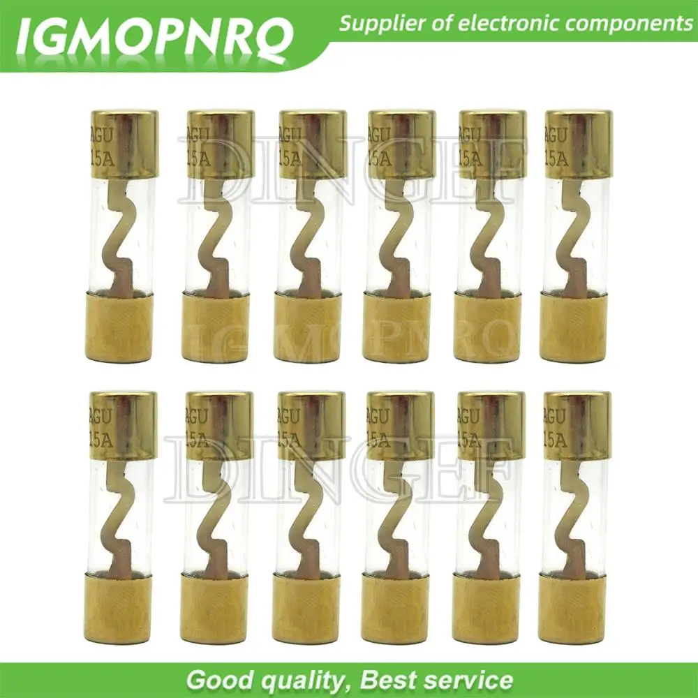 1PCS Gold Plated Glass AGU Fuse Fuses Pack Car Audio Amp Amplifier 10A 15A 20A 25A 30A 40A 50A 60A 70A 80A 100A Car Fuse 10*38MM