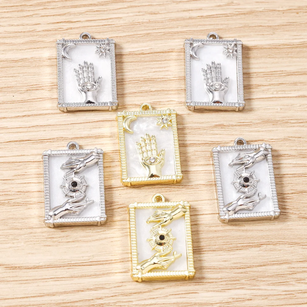 Tusember 5 Stück vergoldete Anhänger in Form von Muschel, Stern, Mond, bösem Blick und Hamsa-Hand für die Herstellung von DIY-Schmuck wie Halsketten und Ohrringen. – Detail 3