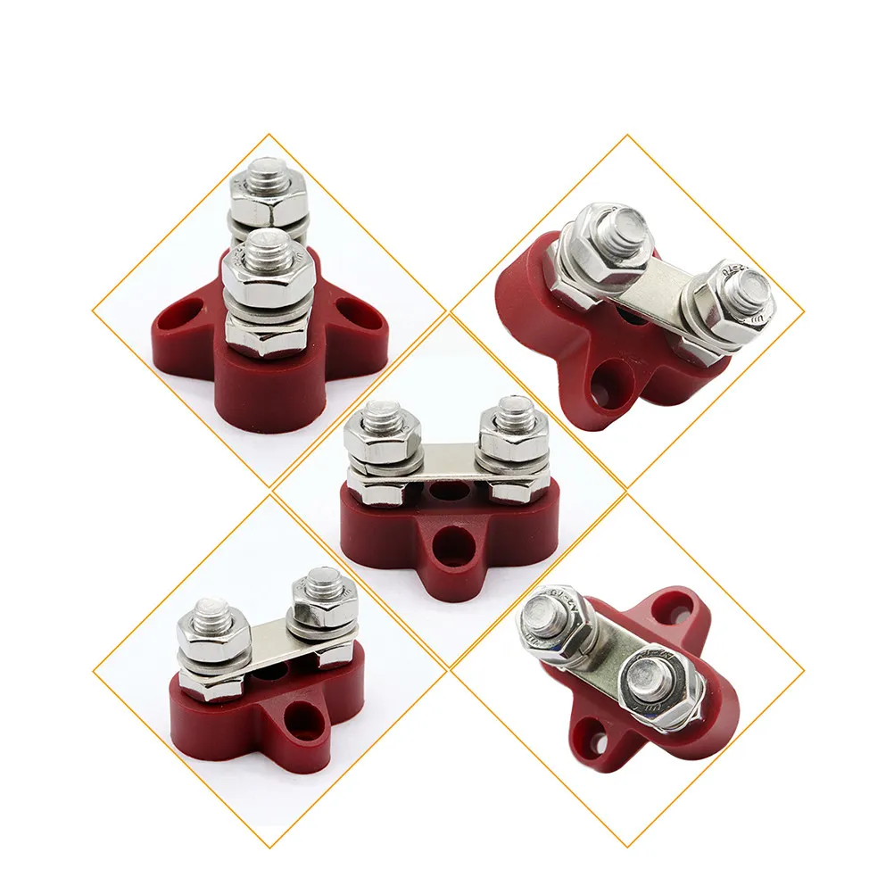 Dual Terminal Studs Connecting Link M8 Red Black Heavy-Duty Surface Screw Installation Glass Fiber Nylon Base Truck Car Boats