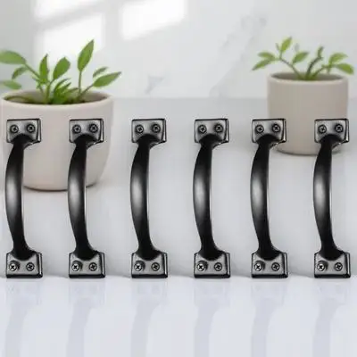 

6 pcs Black Door Handles Iron Bow Drawer Pulls Vintage Cabinet Knobs Corrosion Resistant Gate Handle For Wardrobe Closet