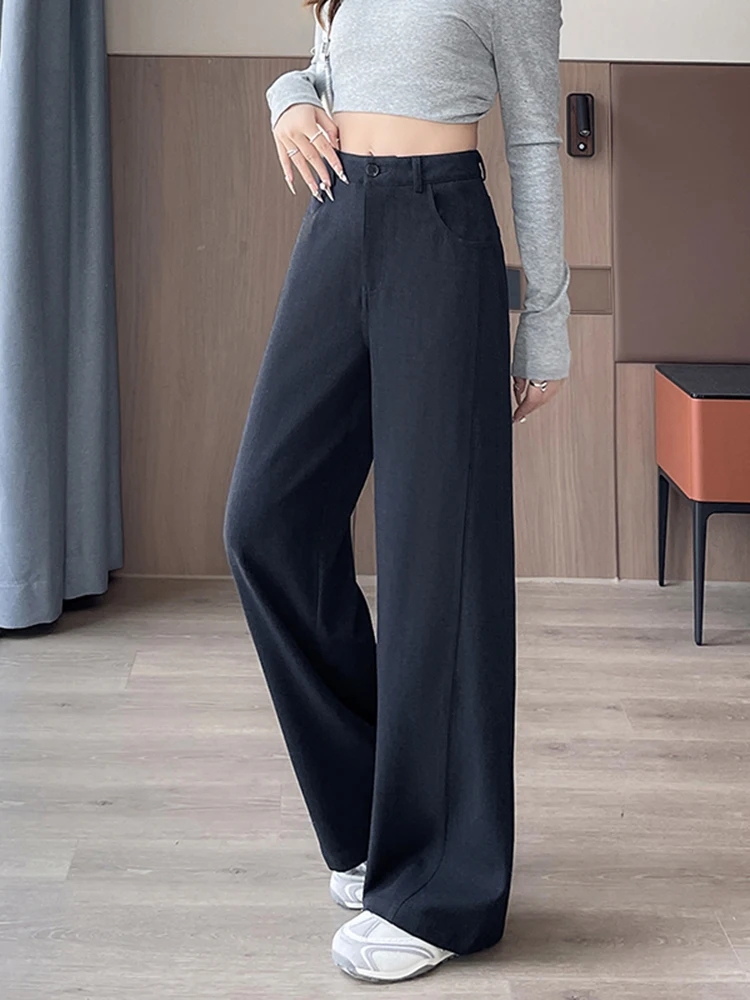 ハイウエストドレープワイドレッグカジュアルパンツ レディース 韓国風 スリムフィットスーツパンツ 多用途 高級感 秋 20...