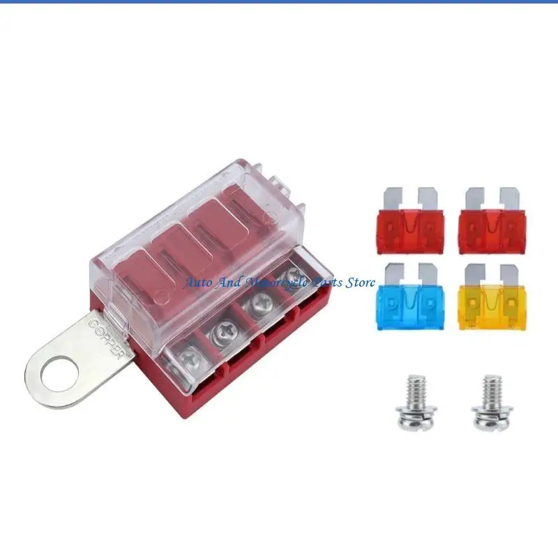 P9FD Upgrades 4 Way Fuses Block Fuses Block with Protective Cover for Car & Marine Use