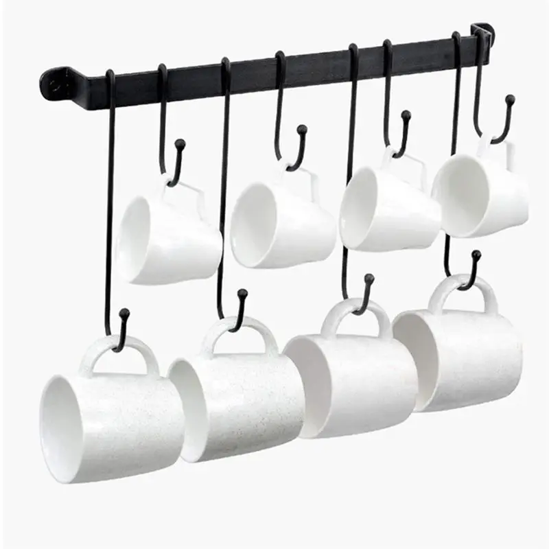 ABZF 2026 Coffee Mug Holder for Wall: 17-Inch Black Coffee Bar Cup Hanger Hooks - Hanging Coffee Cup Rack Storage Organizer 2Pcs