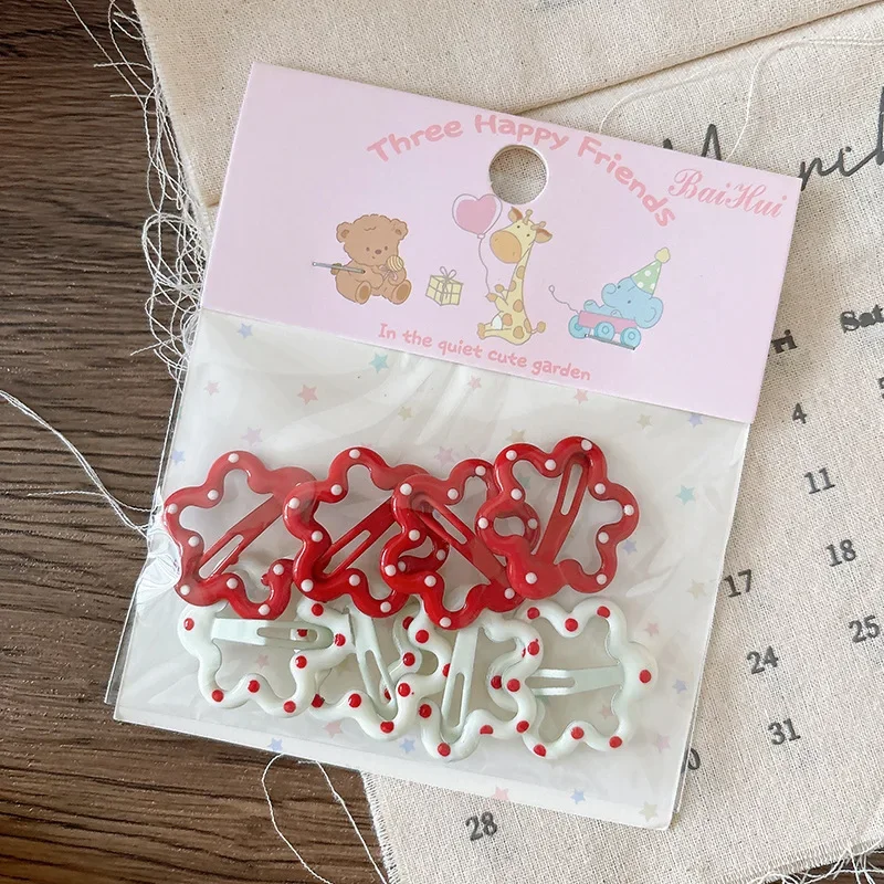 

Girls Snap Clips 8 Pack Sweet Red Enamel Drip Dot Hair Clips for Bangs No Slip Grip Essential Barrettes Accessories