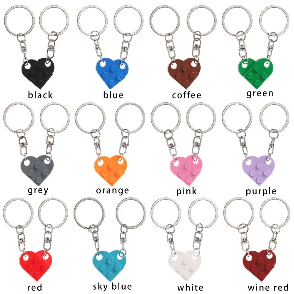 2PCS Jewelry Gifts Separable Cute Building Block Keychains Key Ring Key Buckle Heart Pendant