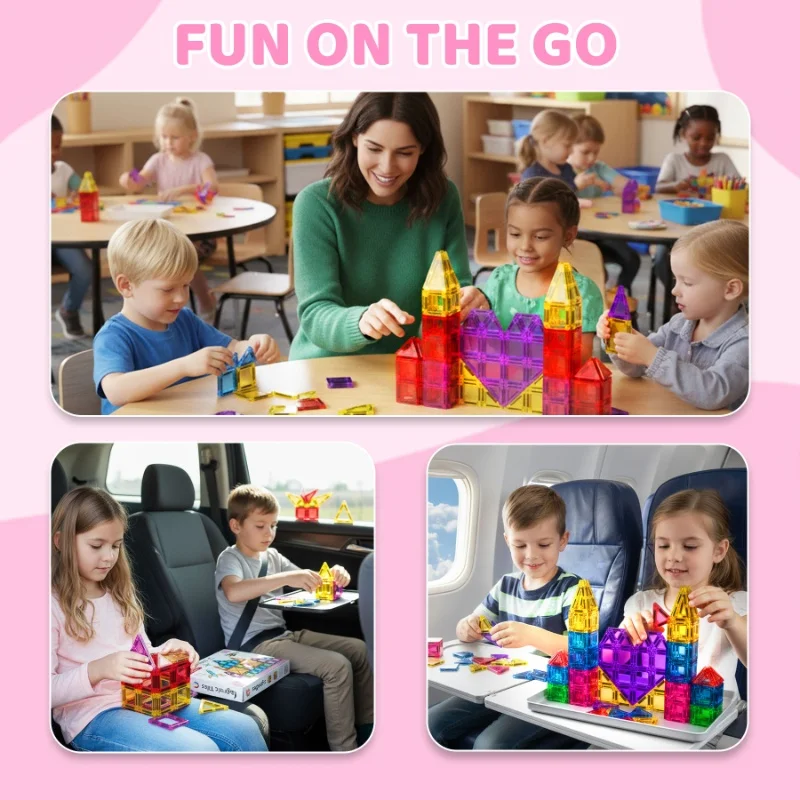 Ensemble de Mini carreaux magnétiques de voyage, 78 pièces, avec boîte en fer, blocs de construction portables, essentiels de voyage, jouets STEM créatifs, cadeaux pour enfants
