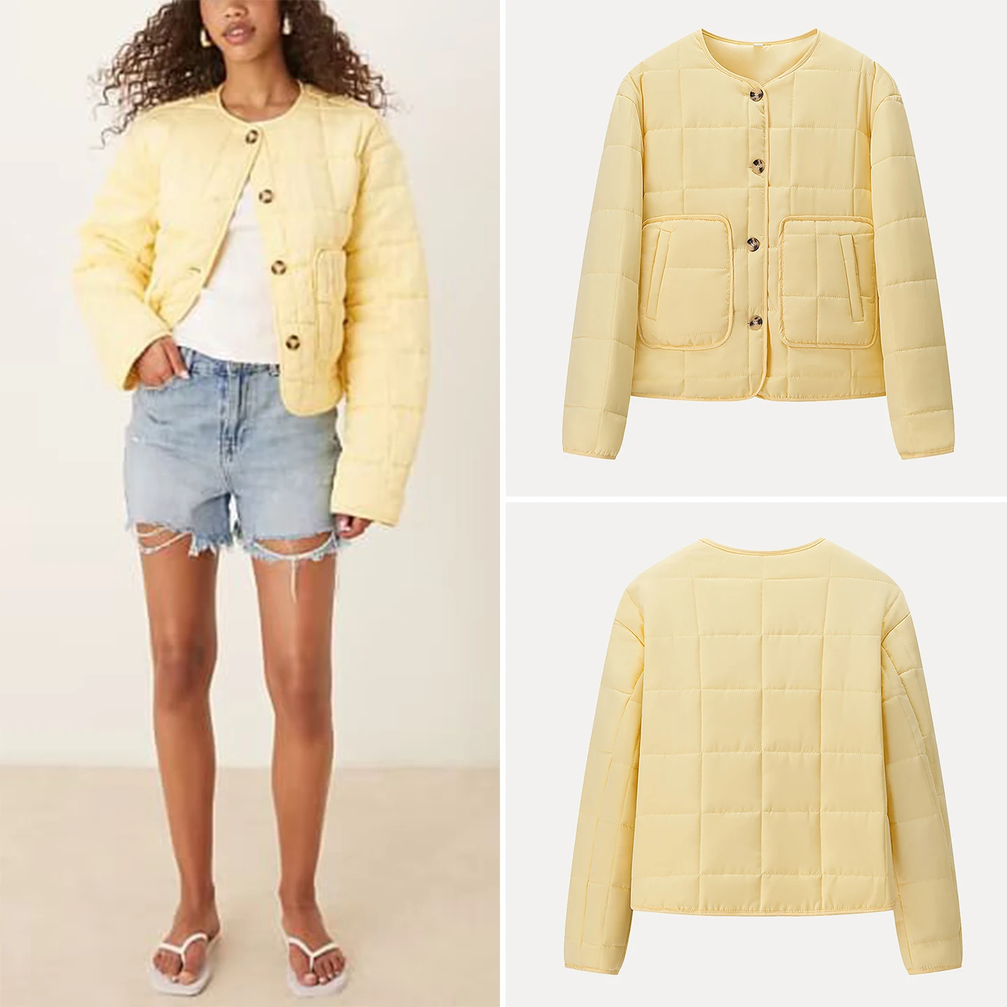 

Dync Color round Ne Quilted Cotton irt Women's Sle Commute Straight Tube Long Sve Regular Length Single Button
