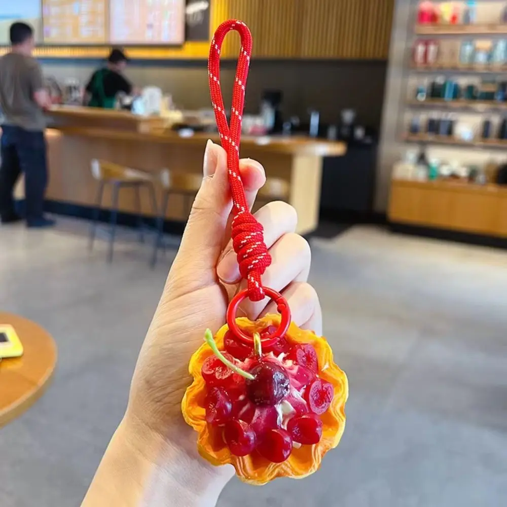 Simulation Fruit Egg Tart Keychain Cute Cartoon Mango Puff pastry pendant Portable Sweet Strawberry Egg Tart Pendant