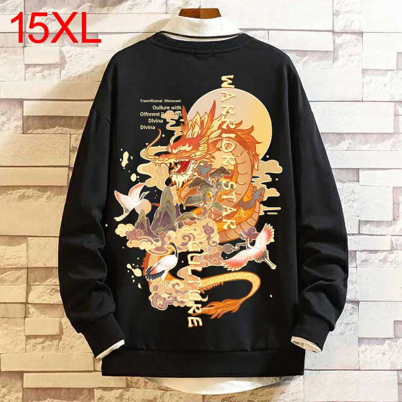 

Winter oversized men trendy chubby round neck printed plush warm hoodie with added fat on chest oversized loose 15XL 200KG