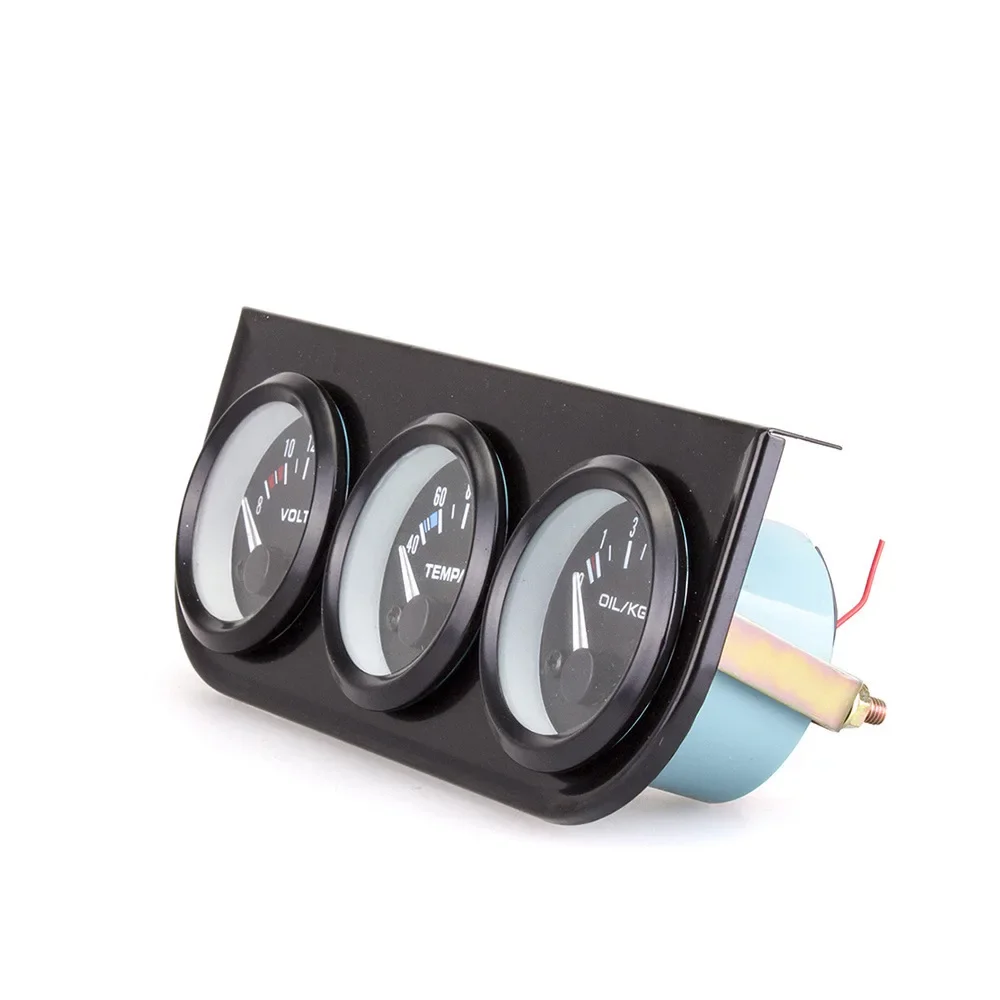 Modified Car Water Temperature, Oil Pressure and Voltage Triple Meter 2 Inch 52MM Black Triple Meter