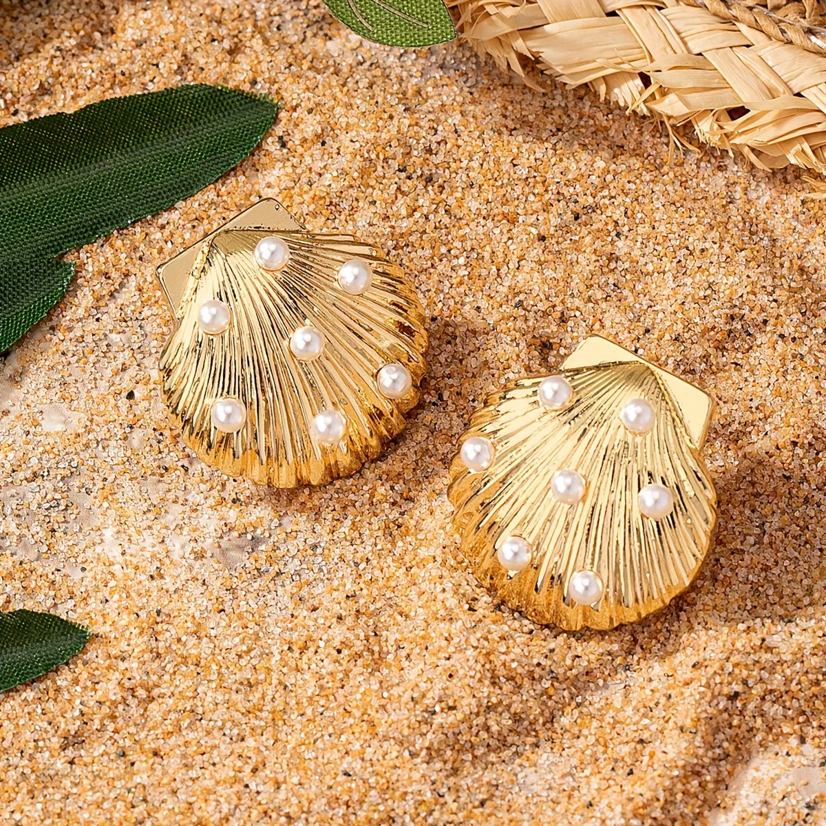 2024 Summer Beach Gold Color Metal Shell Sea Star Earrings For Women