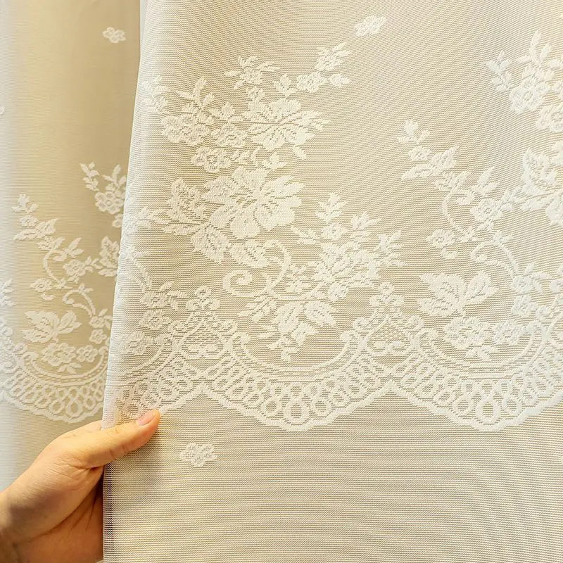Elegant Beige Double Layer Curtain with Lace Sheer, All-in-One Blackout Fabric & Tulle for Living Room & Bedroom