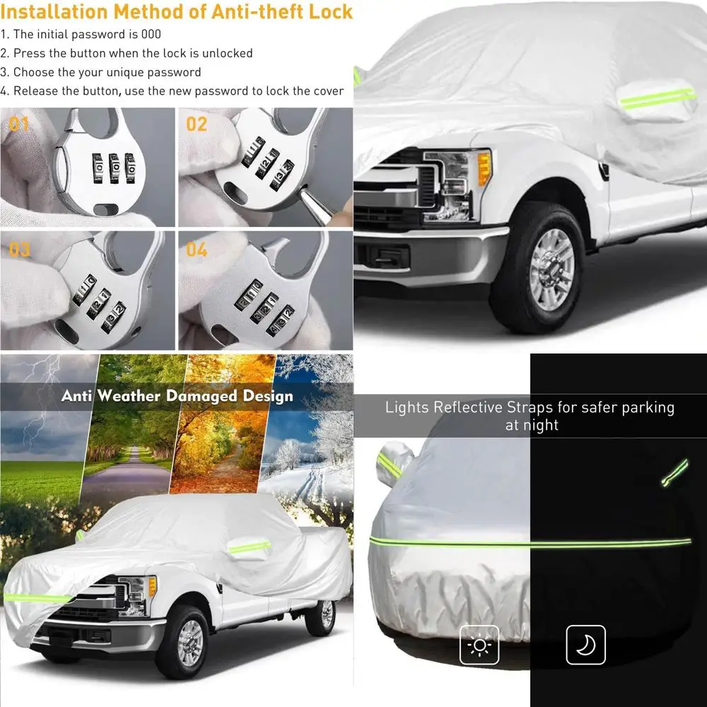 

All-Weather Silver 210T Waterproof Cover for Ford F250-F350 Raptor Super Crew Cab Trucks, 5FT-8FT Bed, UV & Wind Protection