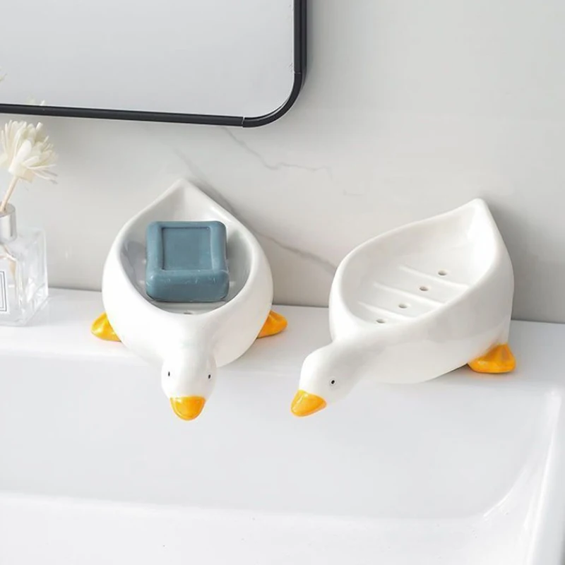 Plastic Duck Shape Soap Box Cartoon Soap Dish Drainable Soap Holder Soap Container Soap Dish For Tray Bathroom Accessories