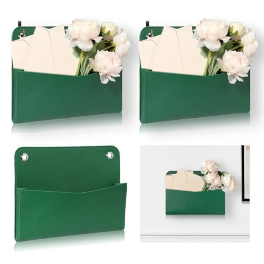 3 PCS Wall Mount PU Leather Mail Holder Faux Leather Letter Holder Stylish Wall Hanging Mail Storage 2 Ring Wall Mail Organizer