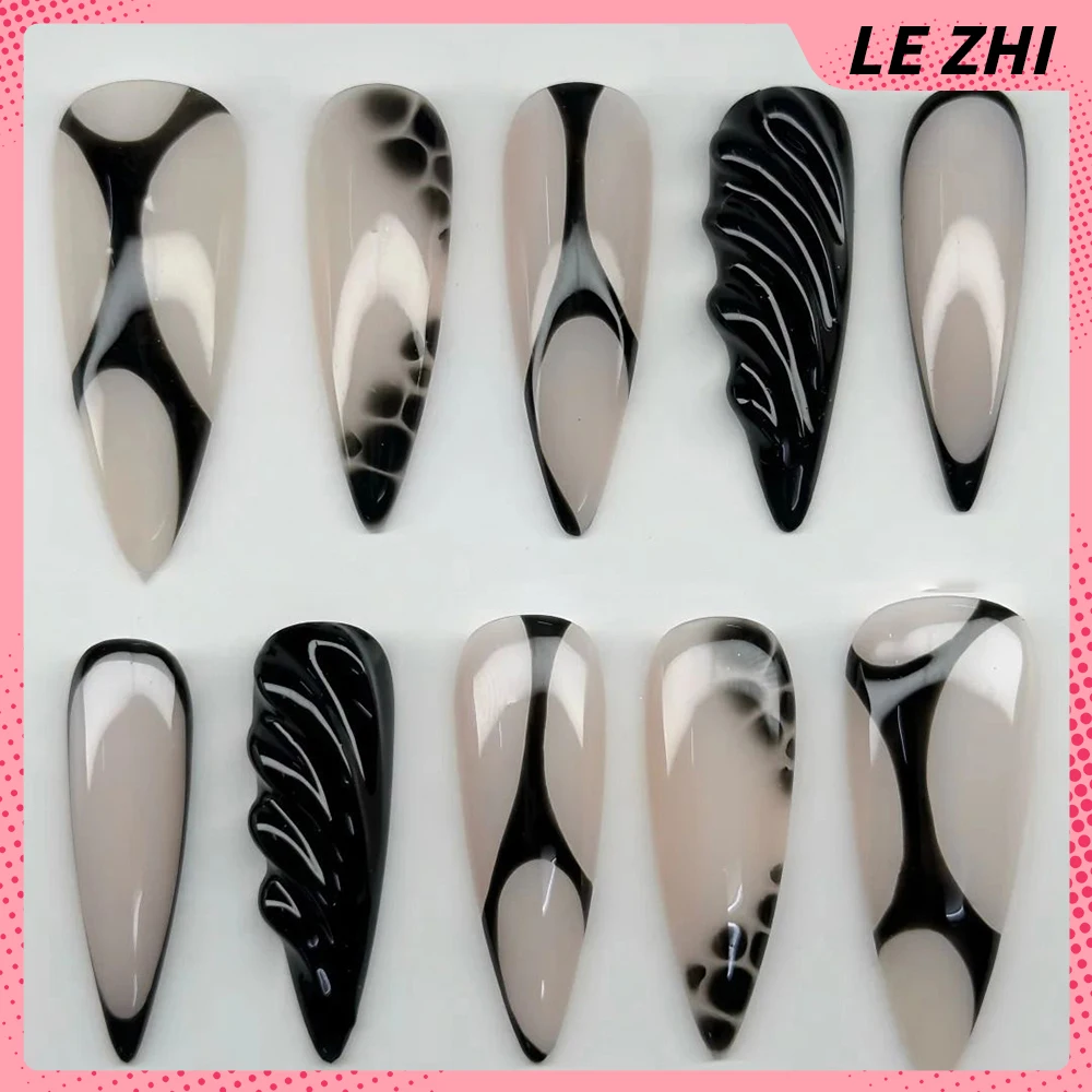 Y2K Punk Stiletto Heels Long Pointed Press On Nails Europe and America Black Creativity Handmade High Quality Nail Stickers