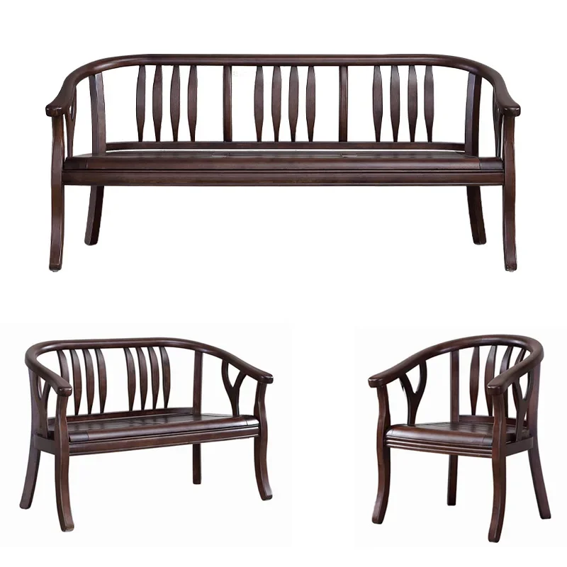 Modern solid wood sofa combination small apartment wood rural bed and breakfast modern three-person living room furniture