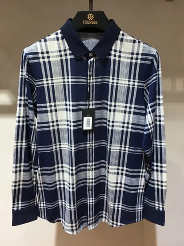 

Мужская легкая дышащая рубашка с длинным рукавом из хлопка и шелка, тонкая, с узором, модная, в городском стиле, весна-осень